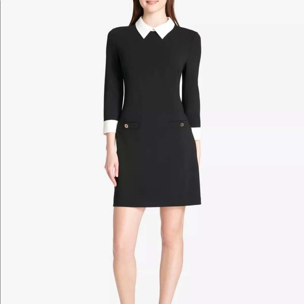 Black Contrast-Collar Shift Dress